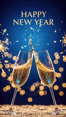 Elegant Champagne Toast with Golden Sparkles on Dark Festive Background