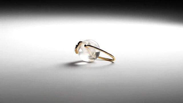Elegant gold ring with a clear gemstone displayed on a smooth gradient background, highlighting its intricate design and shine