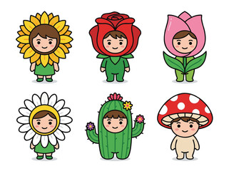 Cute Children Dressed as Flowers and Plants.