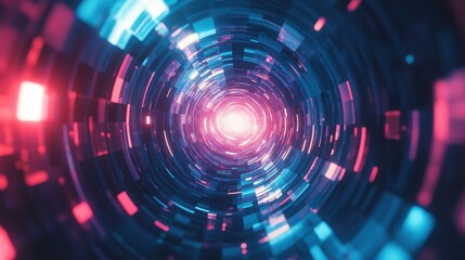 Abstract Sci-fi Vortex: Low-Poly Geometric Shapes with Red and Blue Illumination