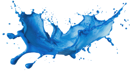Isolated abstract blue liquid wave splash with drops and bubbles