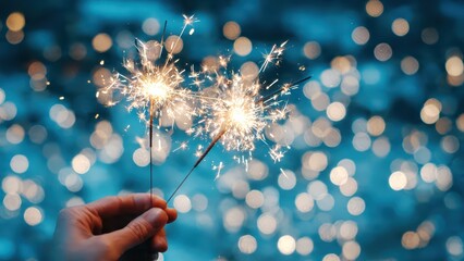 Sparkling sparklers in hand against a glowing holiday bokeh