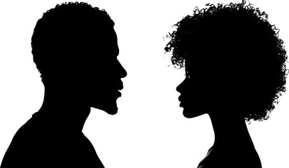 Fototapeta premium Silhouette profile couple face afro romantic mood in side view portrait of two people