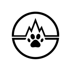 A heartbeat ECG line ending with a paw print. Symbolizes diagnostics, health monitoring, and emergency medical services.