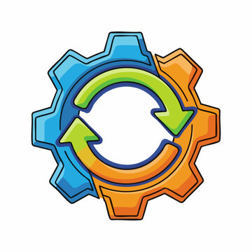 Operation symbol showcases interlocking gears on white background. Operation symbol represents integration between different components, signifying synergy and smooth process.