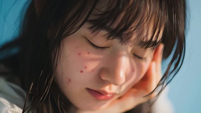  女性 肌荒れ ニキビ 悩み すっぴん 皮膚科 美容 顔 アンニュイ