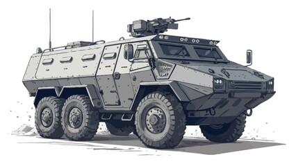 Powerful armored personnel carrier on patrol for security defense concept art, a dynamic and detailed illustration for military technology projects