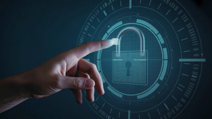 Touchscreen Activation of Digital Security Padlock Representing Access Control Interface with Technological Privacy and Data Encryption Capabilities Online