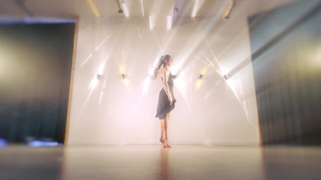 Dancer jumping and doing the splits in a studio. Slow motion