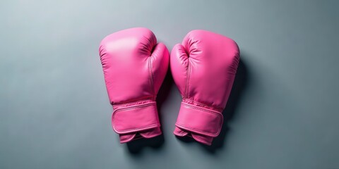 Pink protective gloves poised for impact against a solid background representing readiness and the spirit of combat