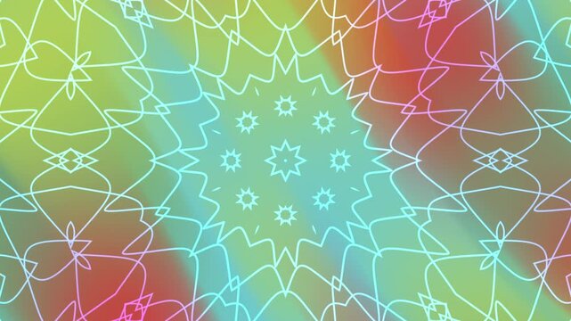 Blurred rainbow background with a white circular pattern design. Ideal for vibrant and colorful presentations, websites, and graphic designs.