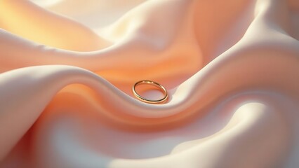 A solitary golden band rests elegantly upon soft, flowing pastel fabric, symbolizing commitment and enduring connections.