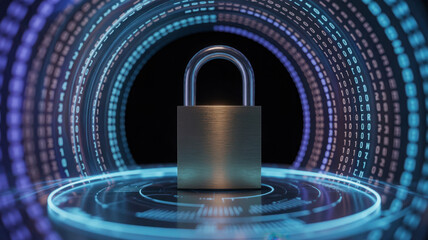 Data Security Abstract Lock Symbolizes Digital Protection Cyber Safety Shield Privacy and Encryption in Information Technology with Futuristic Interface