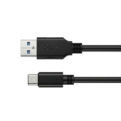 Two U S B cables one type A and one type C connector on black technology wire