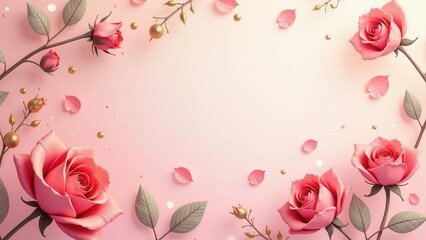 A delicate border of soft pink roses and golden accents on a gentle pastel background, creating an elegant and charming frame for any message or design