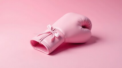 A delicate pink boxing glove with a satin bow, symbolizing strength, resilience, and personal battles