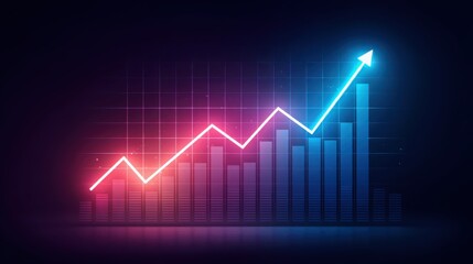 startup success concept. A vibrant, digital graph displaying upward trends with blue and pink lines against a dark background, symbolizing growth and progress.