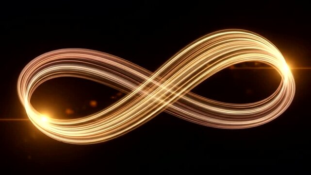 Glowing infinity symbol with light trails on a dark background, illustrating continuity