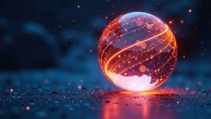 Glowing Orb of Cosmic Energy Illuminating the Dark Expanse with Streaks of Radiant Light and Tiny Sparkling Particles