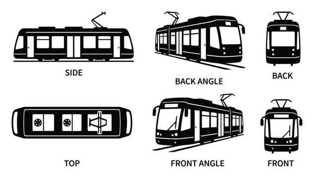 Detailed Technical Illustration of a Modern Tram Public Transport Vehicle