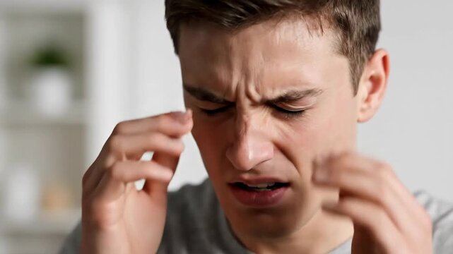 Emotional Expression Of A Young Man Experiencing Headache And Mental Distress