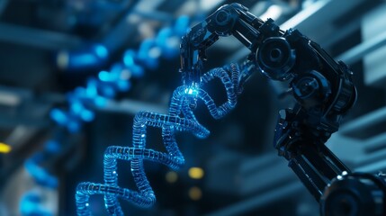 Fototapeta premium Futuristic robotic arm crafts intricate patterns. The blend of technology and creativity is fascinating. Discover the future of automation and AI. Generative AI