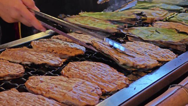 Thai coconut pancake grilled on banana leaves (or called Khanom Babin).