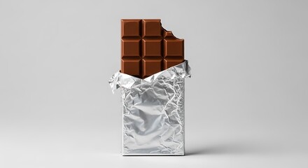 A delicious milk chocolate bar with a bite taken out, unwrapped and isolated on a white background