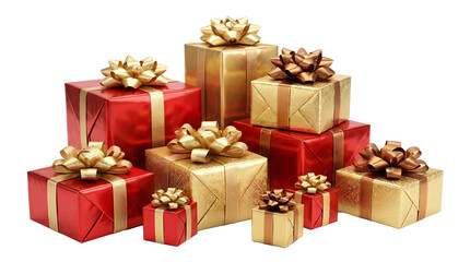 Festive Gift Heap: a festive array of presents and gifts, each beautifully adorned with ribbons and bows. A visual celebration of giving and receiving.