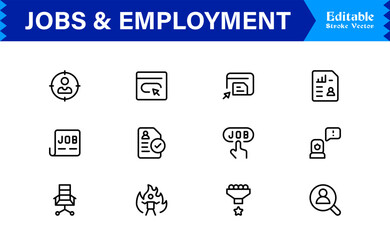 Unique Job & Employment line icon collection with clean career symbols, job search vectors, hiring and workplace minimalistic line icons designed for professional use