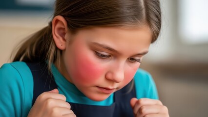 Focused young girl deep in thought with intense concentration