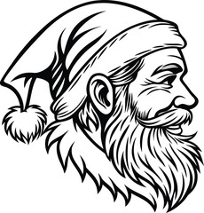 Christmas santa claus face silhouette isolated on white background