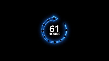 Glowing blue circular arrow timer countdown 61 hours neon effect dark background motion graphics clock - Powered by Adobe