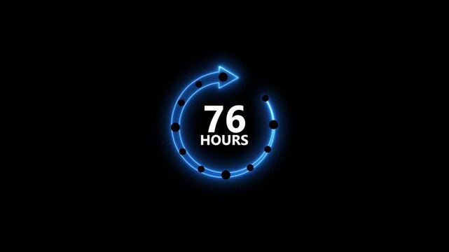Neon Blue Circular Arrow Countdown Timer 76 Hours Progress Indicator with Black Background and Glowing Dots
