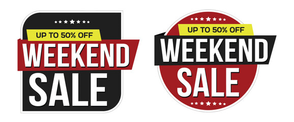 Weekend sale labels set on white background