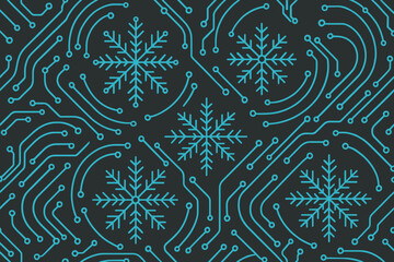 Stylish blue snowflakes integrated with circuit lines create an eye-catching design suitable for winter-themed technology projects