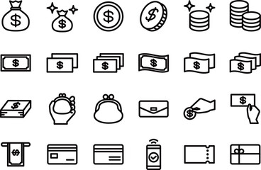 ショッピング・購入のシンプルな黒い線画の黄色いアイコンセット