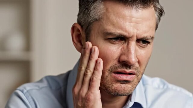 Man Experiencing Pain, Exploring Discomfort and Suffering, Showing Facial Expressions Closely