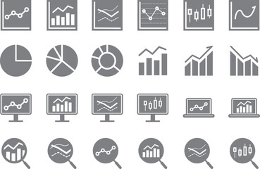 データ分析・調査のシンプルなグレーのシルエットのアイコンセット
