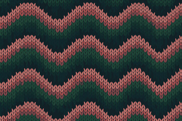 Colorful zigzag pattern featuring leaves in shades of pink and green against a dark background