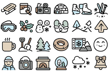 Fun winter activities and symbols showcasing the joy of the season for everyone to enjoy together