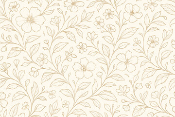 Obraz premium Floral pattern with delicate flowers and leaves on a soft beige background for elegant design projects
