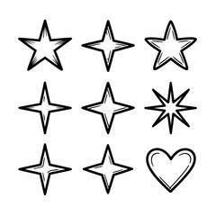 Fototapeta premium Hand drawn star and heart icons set doodle style