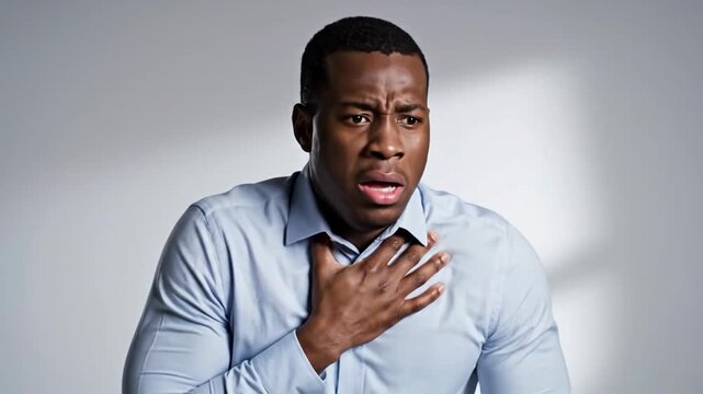 Man In Distress: A Visual Journey Showcasing Chest Pain, Breathlessness, And Facial Expressions