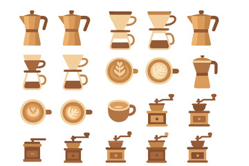 Coffee brewing tools and techniques displayed in a simple and attractive layout for coffee lovers and enthusiasts