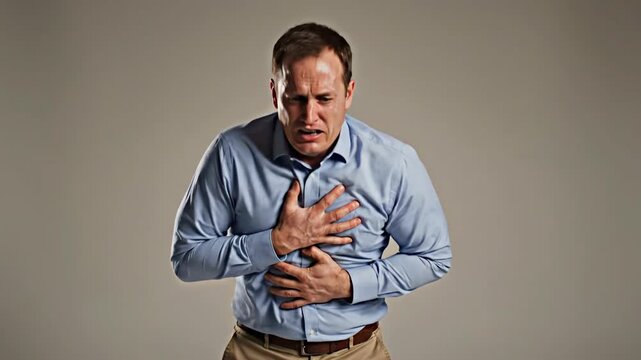 Man Experiencing Severe Chest Pain, Showing Agony, Medical Condition and Emergency