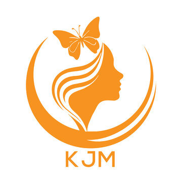 KJM Elegant Woman Beauty Logo with Butterfly. KJM Feminine Hair Salon Branding. KJM  Modern Beauty Icon.

