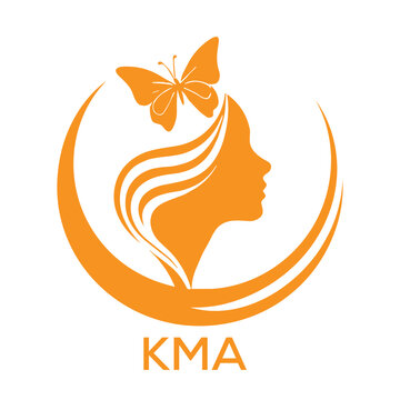 KMA Elegant Woman Beauty Logo with Butterfly. KMA Feminine Hair Salon Branding. KMA  Modern Beauty Icon.
