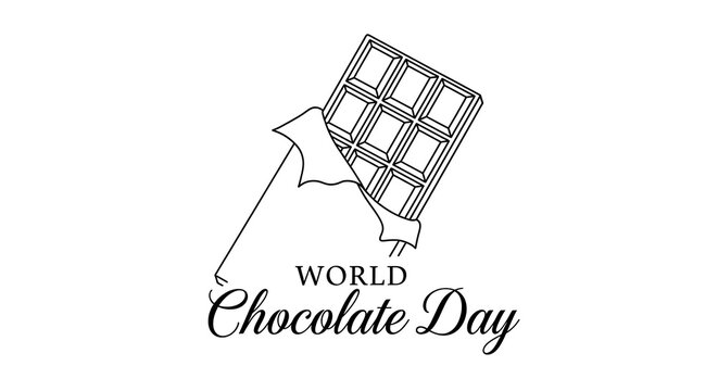 World chocolate day celebration with a stylized line art illustration of a chocolate bar, isolated on white background - Powered by Adobe