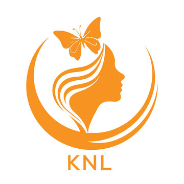 KNL Elegant Woman Beauty Logo with Butterfly. KNL Feminine Hair Salon Branding. KNL  Modern Beauty Icon.
